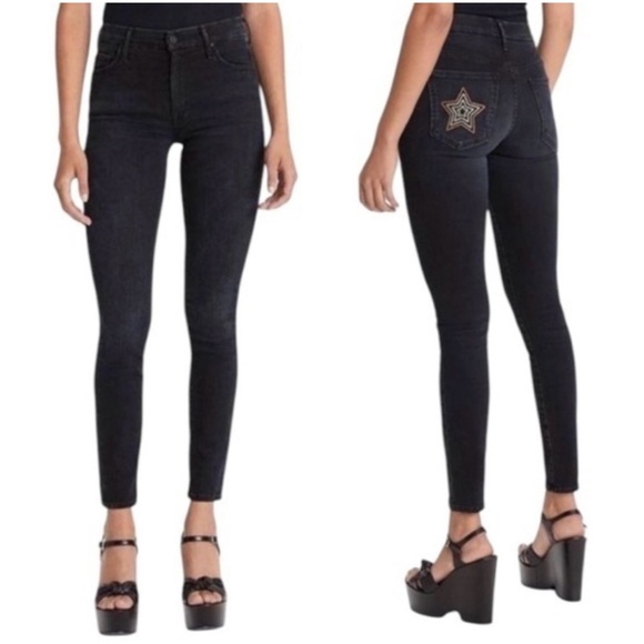 MOTHER The High Waisted Looker Embroidered‎ Washed Black Blackbird Jeans 27 - Picture 1 of 10